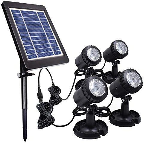 PChero Lampes de bassin - Projecteur solaire sous-marin avec 4 lampes submersibles IP68 - Pour jardin, piscines, étangs et autres décorations extérieures - Blanc