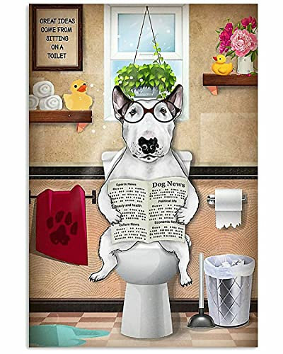 TNND Metallschild für Hundeliebhaber, Motiv: Bullterrier, Lesender Hund, 20,3 x 30,5 cm