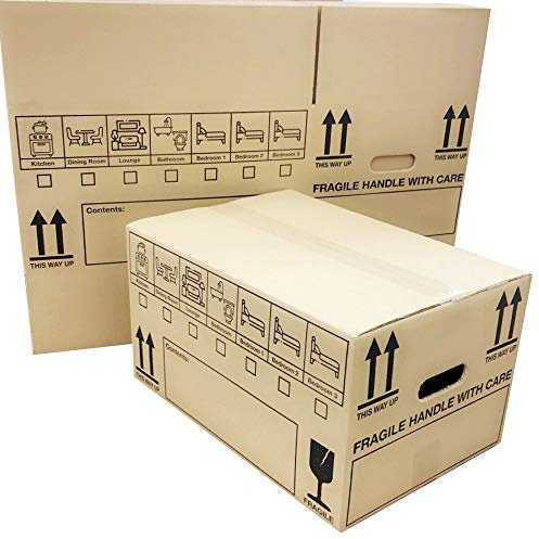 Large Cardboard Boxes Storage Moving House Removal Boxes | with Tick List & Carry Handles 47cm x 31.5cm x 27cm