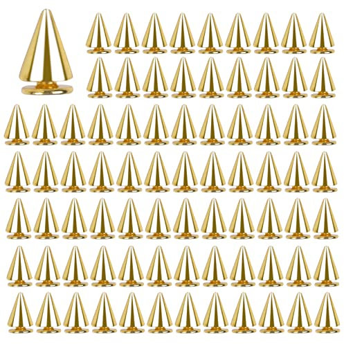 100 Pzi 7x10mm Borchie a Cono Rivetti Punk in Metallo Borchie Decorative Conica Borchie Rivetti Pelle Punk Cono Spikes Filettate Rivet con Vite per Fai Da Te Artigianali Pelle Collare Cintura (Oro)