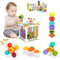 Jokooan Montessori Spielzeug für Babys(12 Stück), Motorikwürfel Lernspiele Spielzeug für Kleinkinder ab 1-3 Baby Spielzeug Formensortierspiel, mit 3 Saugnapf Kreiseln und 6 Multisensorische Form