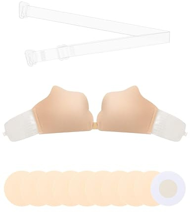 MELLIEX Sujetador Invisible, Adhesivo Sujetador sin Tirantes sin Espalda Push Up Reutilizables Transpirable Bra con 5 Pares de Pezones Pequeños