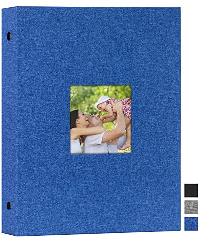 Benjia Portrati Fotoalbum, A4, 50 Taschen, Leinen, zum Einstecken von oben, für 50 vertikale A4-Bilder, Blau