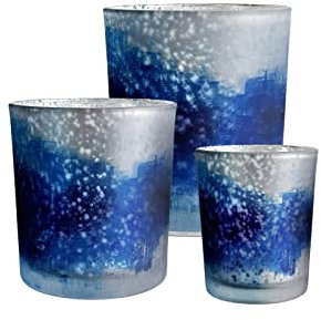 INIFLM Lot de 3 bougeoirs en verre bleu ciel étoilé pour bougies chauffe-plat, bougeoir au mercure moucheté pour centres de table de mariage