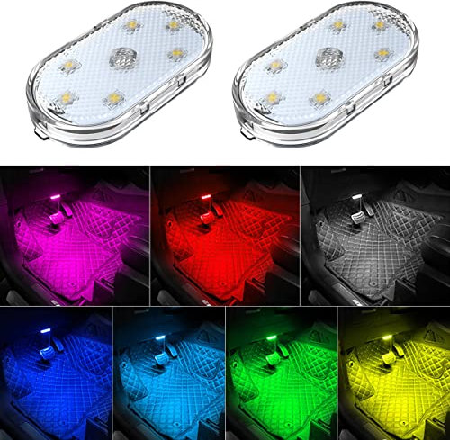2 Stück Auto LED Innenbeleuchtung,7 Farben Umgebungsbeleuchtung Autoinnenraum,USB wiederaufladbare Auto-Innenleseleuchte,tragbare LED-Leuchten