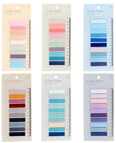 1200 Stück Haftnotizen Tabs, 6 Stile Pagemarker Selbstklebend Pastell Beschreibbare Haftstreifen Klebezettel mit Lineal für Büro Schule Zuhause