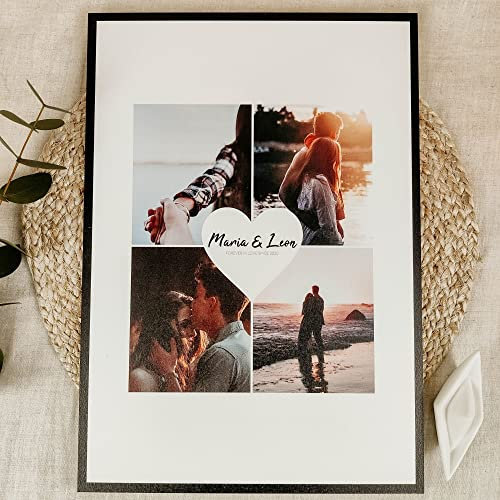 Elbeffekt Familie Geschenk Holzbild - Foto Geschenkidee - personalisierbar zum Hinstellen/Aufhängen opt. beleuchtet Herz, Herz Deko, Ich liebe Dich, Paar Geschenke - personalisierte Geschenke