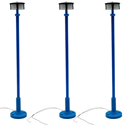 ML-Train Nostalgische LED Straßenlaterne Bahnhofslaterne Rundscheibenleuchte blau/grau - Gartenbahn Spur G Zubehör (Blau - 3 Stück)