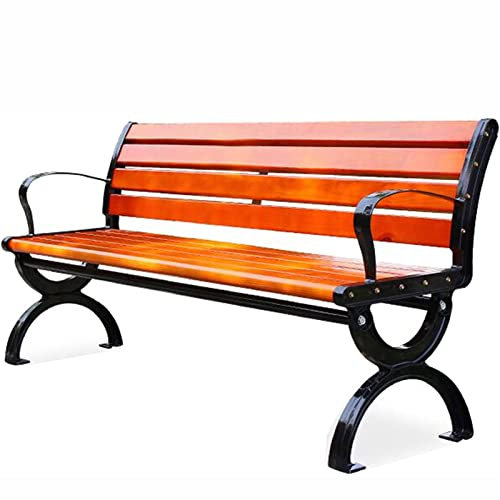 HUHJYUGE Gartenbank Metall, Parkbank Gusseisen Gestell, Balkon Terrassen Bank 2 Sitzer Mit Rückenlehne & Geschwungener Armlehne, Lattenrost Sitz Mit Cast Gusseisen Frame (180cm)