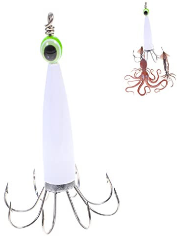 Homoyoyo Ganci Seppie Fluorescenti Polpo Calamari Gancio Calamari Esche Pesci d'Acqua Salata Esca Dura di Notte Ferro Bianco