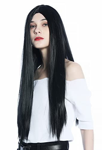 WIG ME UP - CW-049-K1 Perücke Damen Herren Karneval lang glatt Mittelscheitel schwarz Gothic