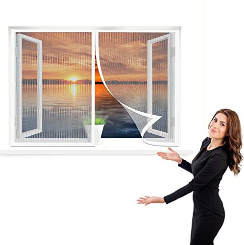 Rideaux anti-moustiques, 90 x 60 cm Automatiquementfermé, Laisse Passer l'Air Frais pour Salon Cuisine Baie Vitree, Blanc