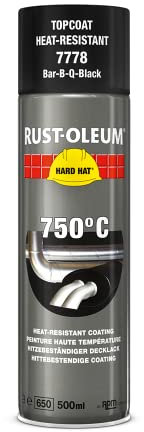 Rust-Oleum HARD HAT Hitzebeständiger Decklack - Hochleistungs-Deckschicht, hitzebeständig bis 750°C, Ofenlack Auspufflack Sprühlack Lack Spray Sprühfarbe Hitzelack Farbspray (500 ml, Schwarz)
