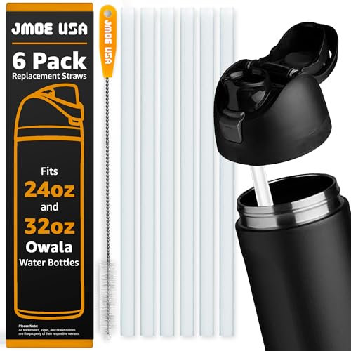Jmoe USA Lot de 6 pailles pour bouteilles d'eau Owala de 710 ml et 946 ml | Pailles en plastique de rechange conçues pour les bouteilles Owala de 710 ml et 946 ml | Comprend une brosse de nettoyage |