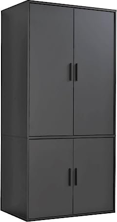 mokebo Kleiderschrank klein in Schwarz 4-türig & Fächer 'Der Grenzenlose' modularer Schlafzimmerschrank, Garderobenschrank, Flurschrank, Drehtürenschrank oder Schrank aus Holz in 90x187x58 (BxHxT)