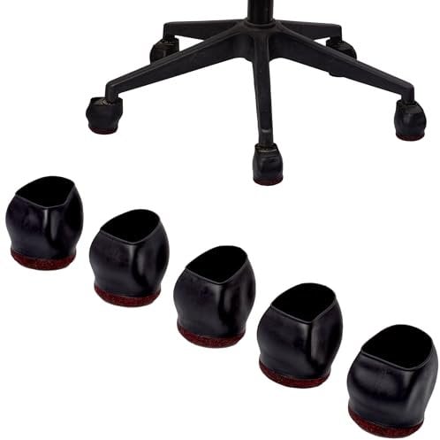 Hynec Tech Furniture Castor Cups for Hardwood Floors, Set of 5 - Heavy-Duty Rubber Chair Leg Protectors - Office Chair Leg Covers - Easy Installation - 7.1x5.3x5.3 cm, Black