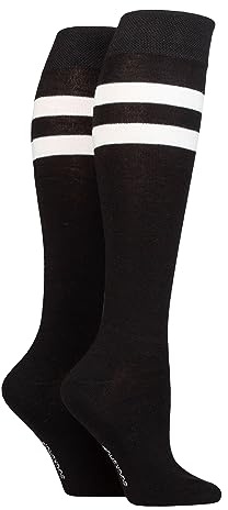 SockShop Bamboo Knee High Socks - Womens Long Socks in Plain and Striped Designs, Fun, Fashionable in Bright Colours, Soft and Breathable for Comfort, Pack of 2 Pairs Size 4-8 Sport Stripe 4-8