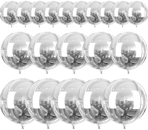 PartyWoo Metallic Silver Foil Balloons 20pcs Different Sizes Pack of 22 15 10 Inch Large Round Foil 4D Inflatable Mirror Ball Mylar Balloons for Graduation Birthday Engagement Party Decorations