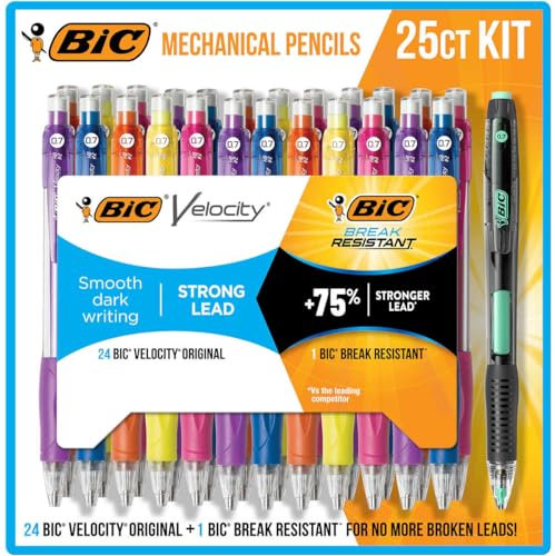 BIC Druckbleistift-Set, 24 Geschwindigkeiten + 1 bruchfest, 0,7 mm Mine, Stifte, 25 Stück
