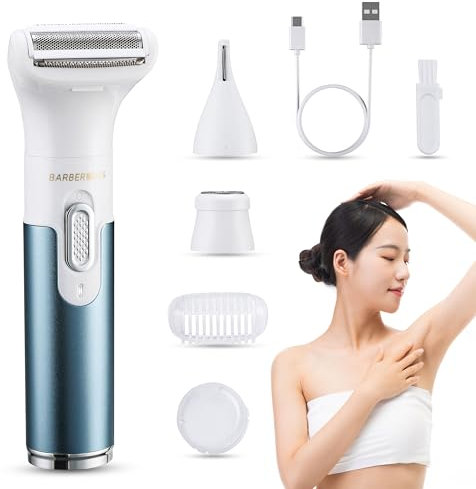BarberBoss 3-in-1 Elektrorasierer für Damen, elektrischer Rasierer für Frauen, schmerzfrei, tragbar, wiederaufladbar, für Gesicht, Arm, Bein, Achselhöhle und Bikini, Haarentfernungs-Trimmer QR-8082
