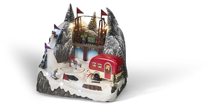 Konstsmide LED Szenerie Landschaft mit Wohnwagen, mit Musik, wählbare Energiefunktion, mit 6h Timer, 12 bunte Dioden, batteriebetrieben & USB, Innen, schwarzes Kabel, 3 x AA 1.5V (exkl.) - 4179-000
