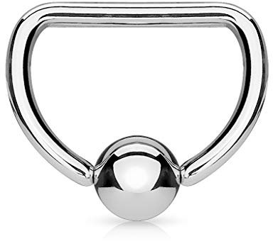 Paula & Fritz® Klemm-Ring D-Form Silber 1,2-mm Stark 10-mm Lang Chirurgenstahl 316L Septum-Piercing Nasen-Ring Augenbraue-n Ohr-Piercing Spann-Ring Kugel