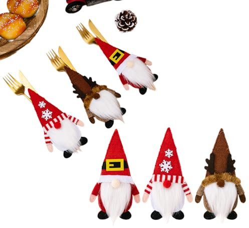 6 Stück Besteckhalter Weihnachten Filz Bestecktasche Weihnachtsmann Besteckbeutel Santa Claus Tischdeko Weihnachts Messer Gabeln Löffel Geschirr Besteck Taschen für Party Tisch Weihnachtsdeko (02)