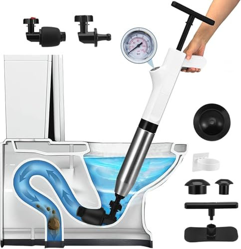 Nastopee Plunger Toilet Unblocker, High Pressure Toilet Plunger Kit, Toilet Unblocker Tools for Unblocking Kitchen Bathroom Sink, Toilet Bathtub Floor Drain (White 1)