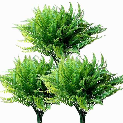 Kingrun 15 Plantas Artificiales de Helecho sintético para Exteriores, Plantas de Helecho Boston Falsas, arbustos de plástico, arbustos, cestas de Patio, macetas Colgantes de jardín, decoración