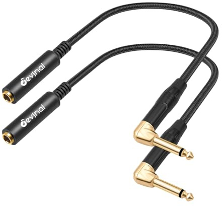 Devinal Cavo ad angolo retto da 6,35 mm TS maschio a TS femmina da 6,35 mm, adattatore di estensione patch per chitarra a forma di V, 3 m, 2 pezzi