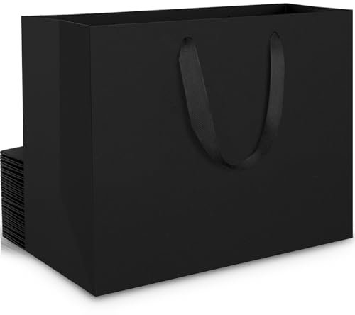 EUSOAR Geschenktüte Schwarze Gross - 250gsm Papiertüten mit Henkel Extra Groß - 20 stück XL 40x30x15cm Kraftpapier Schwarz Papier Tüten Set - Quadrat Geschenk Tüte Papiertragetasche Einkaufstüten