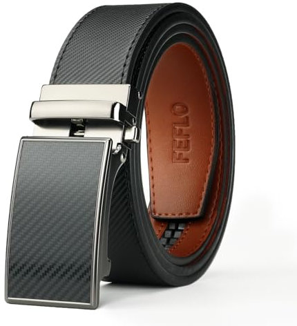 FEFLO Herren Ratschengürtel mit Automatikschließe, Lochloser Verstellbarer Gürtel für Anzüge und Jeans (Schwarz 10, 120cm/geeignet für Taille 93cm~103cm)