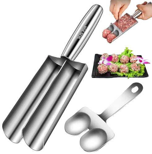 lomdung Macchina per Polpette in Acciaio Inossidabile con Pala Taglio, Dispenser per Polpette a Doppio Tubo, Stampo per Polpette, Macchina per Polpette Antiaderente, per Crocchette Sorbetti Biscotti