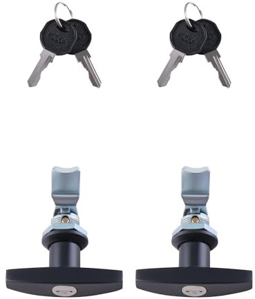 TIOMIOSEA T-Griff Schloss Kit mit Schlüsseln, T-Schloss-Werkzeugkasten Garagentorverriegelung, Verriegelung mit Zylinderschlüssel, für Anhänger Wohnwagen Werkzeugkastenschloss (Schwarz, 2 Stück)