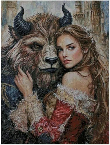 Riesiges Kreuzstich-Set, Die Schöne und das Biest, Serie 1, 36 x 48 cm, 200 x 260 Stiche, 14-fädig, 100 % Baumwolle, Kreuzstich-Set für Fortgeschrittene