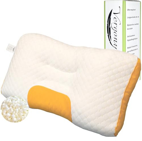Oreiller ergonomique cervical mémoire de forme pour cervicales douloureuses et anti ronflement | Neck Pillow coussin 40x70 Anti acarien protège la nuque dormeur latéral, sur le dos | garantie 2 ans