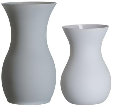 Ritzenhoff & Breker Annalena Vase-Set 2-teilig, 18 cm & 25 cm, Moderne Tischvasen mit softem Matt-Finish, Bauchige Dekovasen zur Dekoration, Glas, Grau