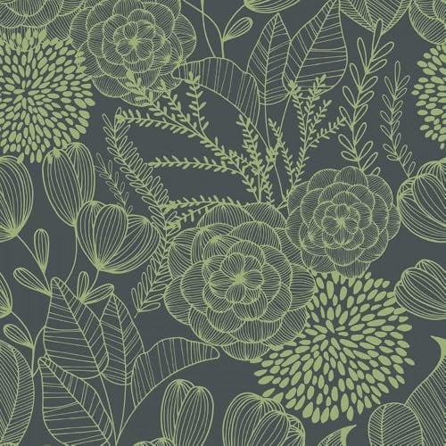 Modern Floral Lime Green Wallpaper - Botanical Leaves Naturistic Contemporary - Stylish Paste The Wall