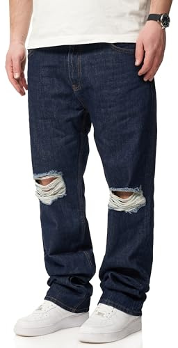 behype. Herren Jeans Ripped Straight-Fit Jeanshose 100% Baumwolle Denim Hose Used Look Men's DC_JN-246-Indigo-W31/L32