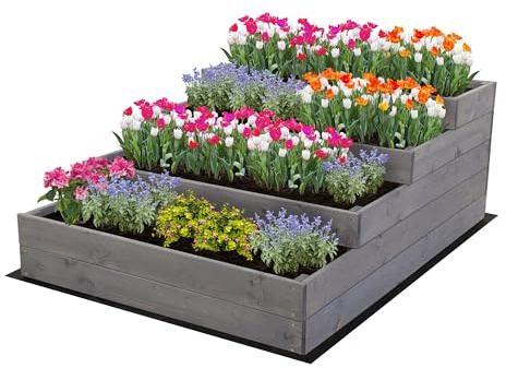 MODO24 Hochbeet Holz, 4-stufiger, Blumenkasten 45x90x120 cm, Grau | Komplettes Anzuchtset inkl. Schrauben, Dekoratives Gemüsebeet, Kräuterbeet & Blumenkasten für Garten und Terrasse