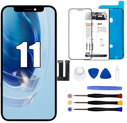 Dinow Display für iPhone 11, (6,1 Zoll) LCD Bildschirm für iPhone 11, LCD Ersatz mit Reparaturset, kompatibel mit Modell A2221/ A2111/ A2223(Face ID, 3D Touch)