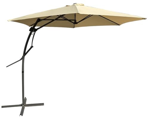 BAKAJI Ombrellone da Giardino Decentrato 3 x 3 Mt Palo in Metallo Chiusura a Leva Base a Croce Sistema Air Vent Arredamento Esterno Gazebo Piscina Giardino Terrazzo Ambienti Esterni (Beige)