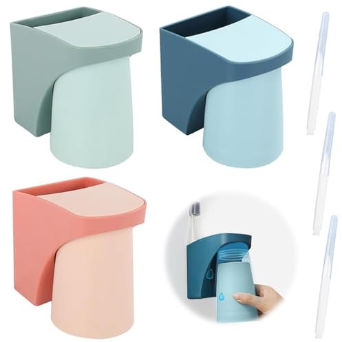 Zahnbecherhalter Ohne Bohren - 3 Stück Zahnbürstenhalter Wand, Holder Mit Magnetischem Becher Kinder Zahnputzbecher Wand Zahnputzbecher Mehrfarbig Kunststoff Zahnbürstenhalter Mit Magnetischem Becher