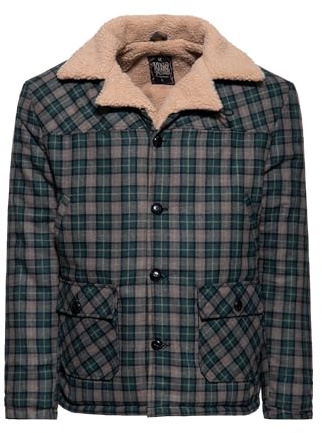 King Kerosin Herren Winterjacke · Bikerjacke · Karo · Langarm · Wärmend · Freizeitjacke · Holzfäller · Vintage · Retro · 50s · Rockabilly · Teddy