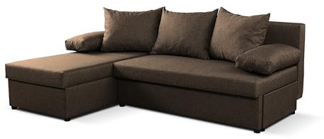 NAWSTOL – Schlafsofa JAN mit Bettfunktion, 2 Bettkästen, Ecksofa, Couch, Soffa, Bettsofa, Couchgarnitur, (Links/rechts), große Farbauswahl (Braun)