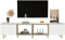 Merax TV-Schrank 170 x33x40 cm, Steh- und Wandmontage Fernsehtisch, mit 4 Türen (2 Glastüren), Modernes Design für Wohnzimmer, Weiß
