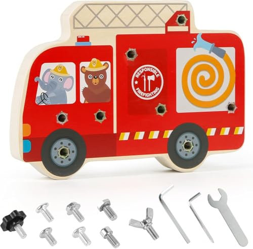 Zoelele Montessori Spielzeug ab 3 4 5 6 Jahre, Feuerwehr Geschenke, Busy Board Holz Schraubbrett Holzspielzeug, Kinderspielzeug Motorikspielzeug Lernspiele, Spielzeug ab 3 4 5 6 Jahre Junge
