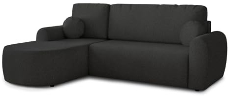 Sofnet Ecksofa Jazz mit Schlaffunktion und Bettkasten - Bouclé-Stoff - L-Form Couch, Polstersofa, Schlafsofa, Sofagarnitur, Bettsofa (Schwarz (Coral 60), Ecksofa Links)
