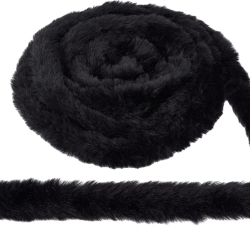 PH PandaHall 5m Schwarzes Faux Fell Bordur 5cm Kunstkaninchenfell Flauschiges Band Plüsch Kunsthandwerk Bordur Pelziges Nähbordur Halloween Dekorativesbordur für DIY Kleidungsdekoration Weihnachten