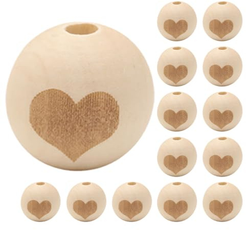 Veemoon 50 Stück Holzperlen mit Natürliche DIY Schmuckperlen für Herz motiv Leichte und Langlebige Holz accessoires zum Auffädeln und Basteln von Armbändern Halsketten Taschenanhängern
